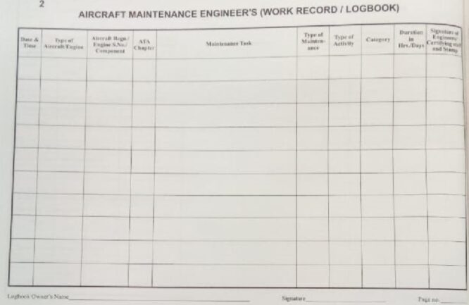 AME logbook for Aircraft Maintenance Engineers without workorder coloum ...