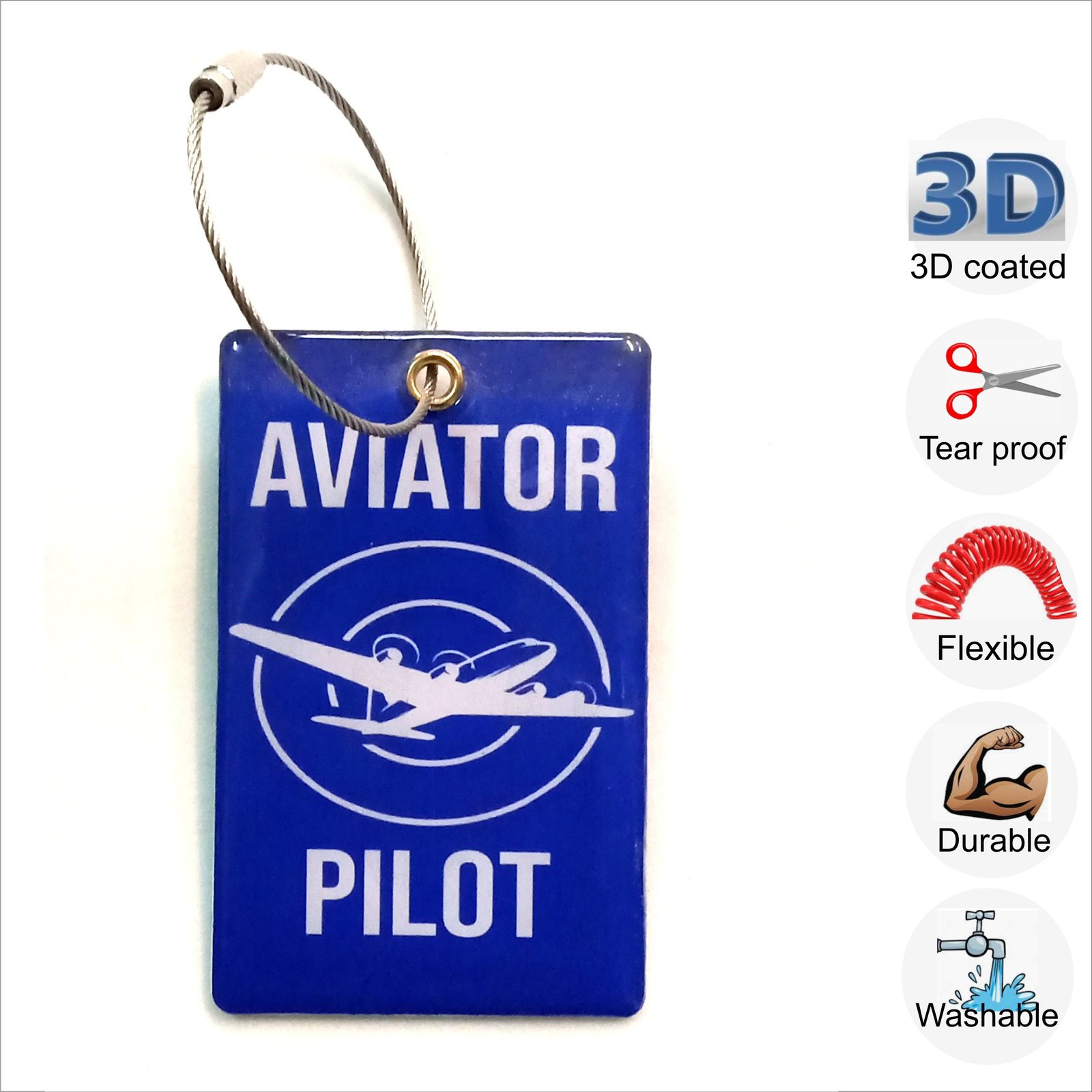 Aviator pilot blue 3D flexible bag tags with steel tie for crew and ...