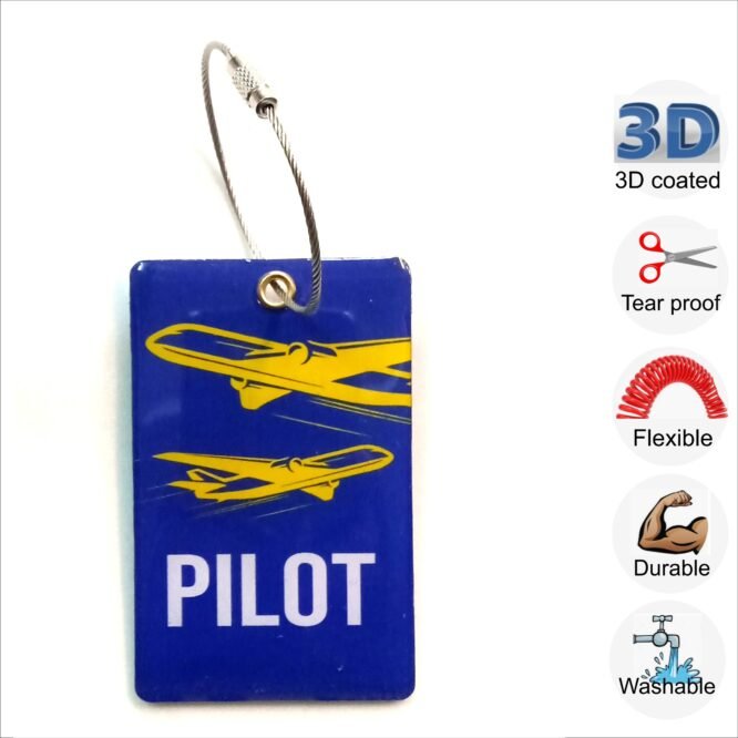 PILOT blue yellow aircraft 3D flexible bag tags with steel tie for crew ...